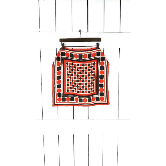 Vintage red black polka dot striped square scarf - Picture 1 of 4